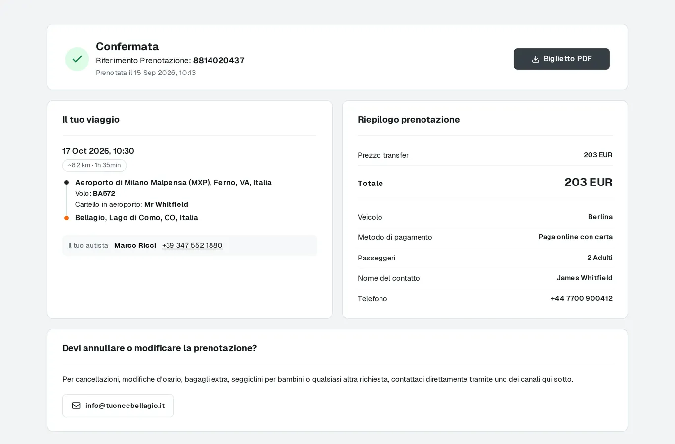 Bestätigung, PDF-Ticket, Flugstatus